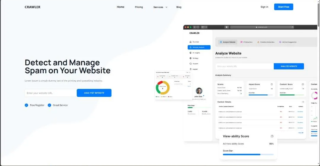 Crawler website compliance and content-quality analysis platform