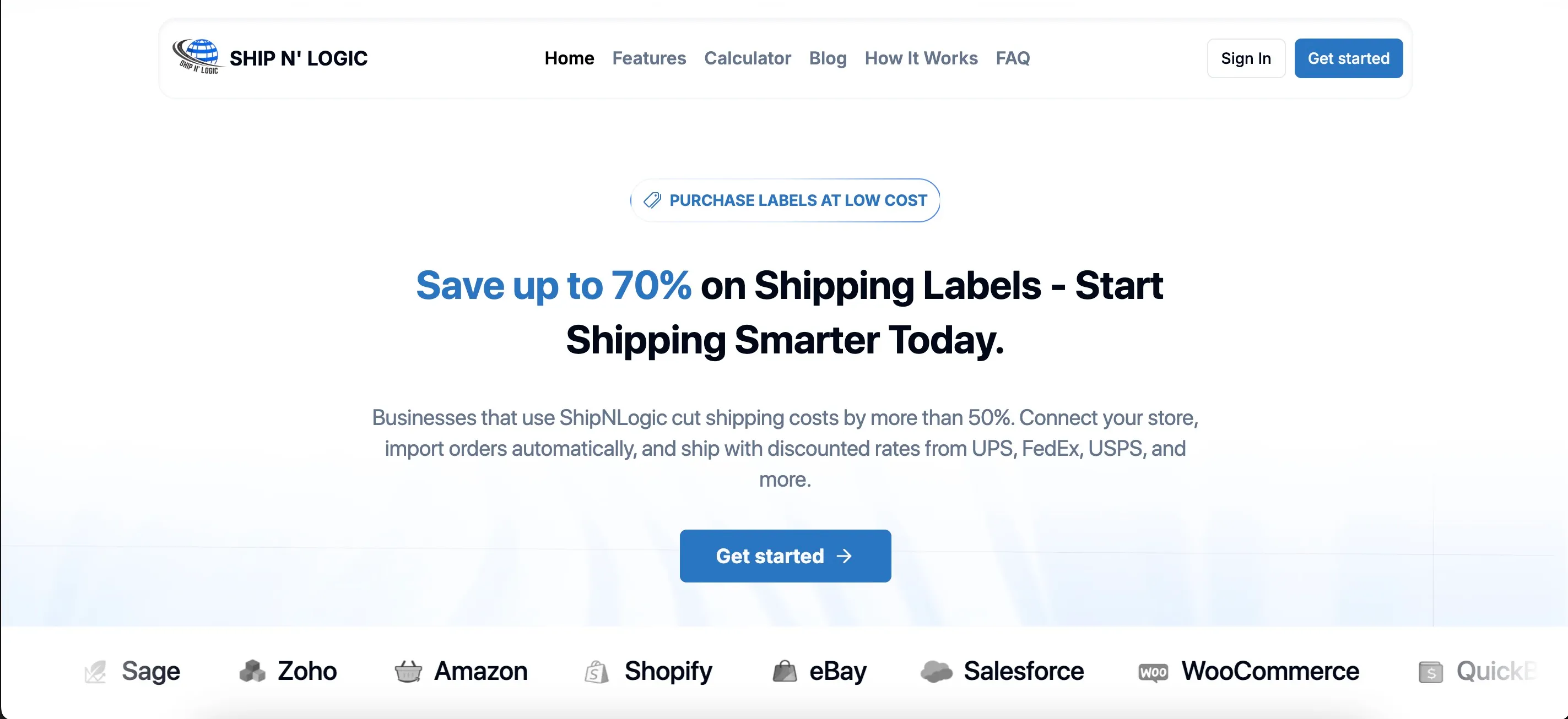 Ship'n Logic shipping automation platform landing page